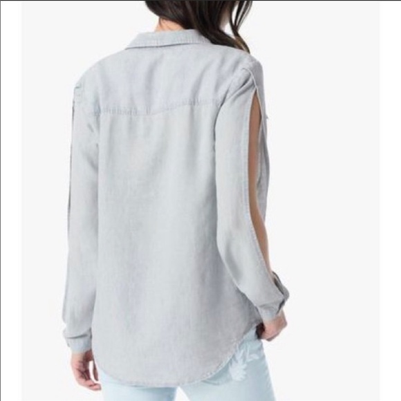 Joe’s Jeans Gray Meg Shirt Size Small Button Down Long Sleeve Cutout Top - Picture 2 of 8